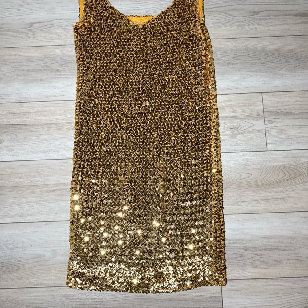 Gold Sequin Stretch Mini Party Dress MPC Vintage Large - Picture 6 of 8